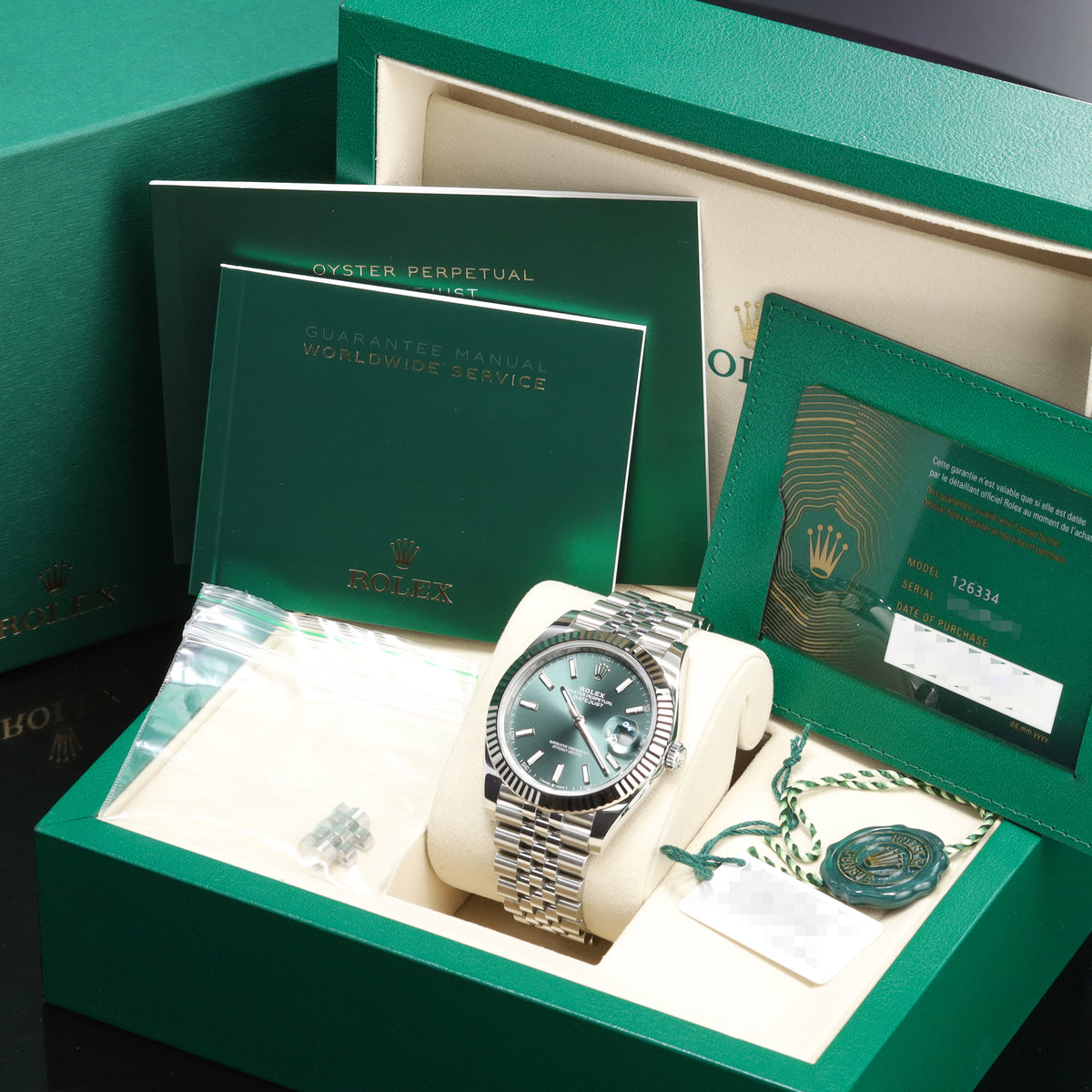 Rolex Datejust 2026 New Unworn 41mm Steel Green Dial Fluted bezel 18K White Gold Jubilee 126334
