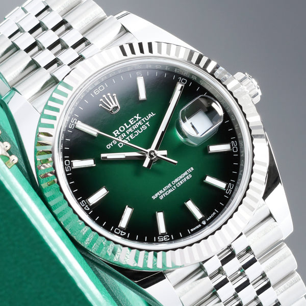 Rolex Datejust 2026 Complete 41mm Oystersteel and 18k White Gold Green Ombré Dial 18k White 126334