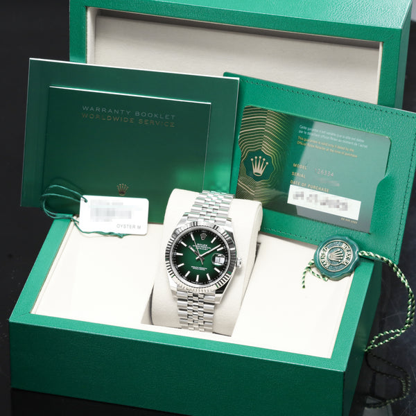 Rolex Datejust 2026 Complete 41mm Oystersteel and 18k White Gold Green Ombré Dial 18k White 126334