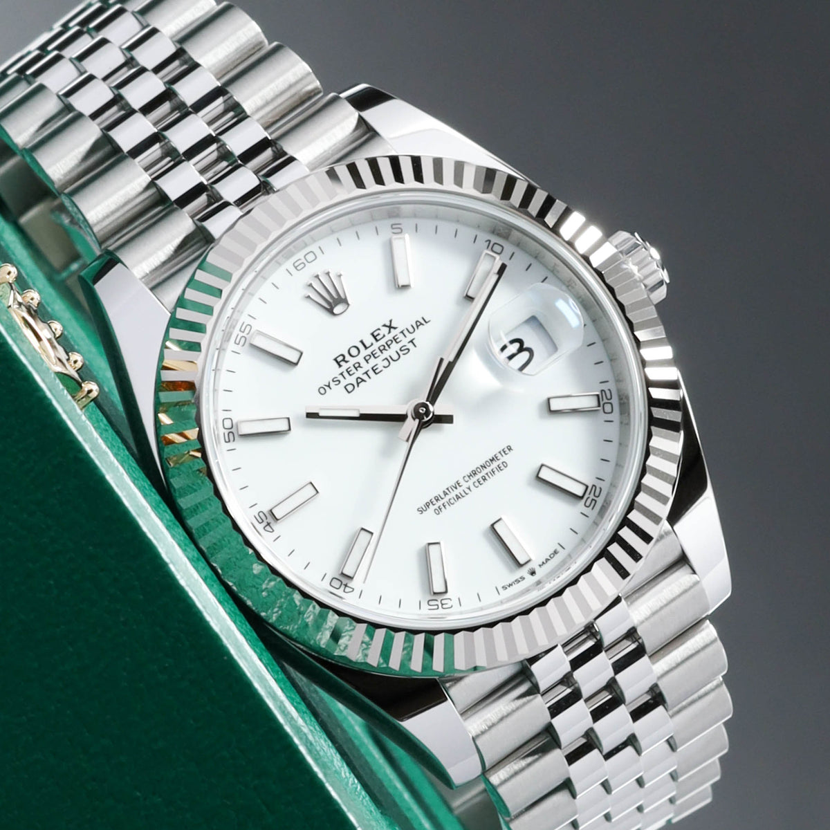 Rolex Datejust 2026 Complete 41mm Oystersteel White Dial 18k White Gold Fluted Bezel Jubilee Bracelet 126334