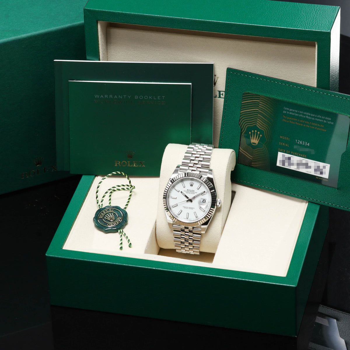 Rolex Datejust 2026 Complete 41mm Oystersteel White Dial 18k White Gold Fluted Bezel Jubilee Bracelet 126334