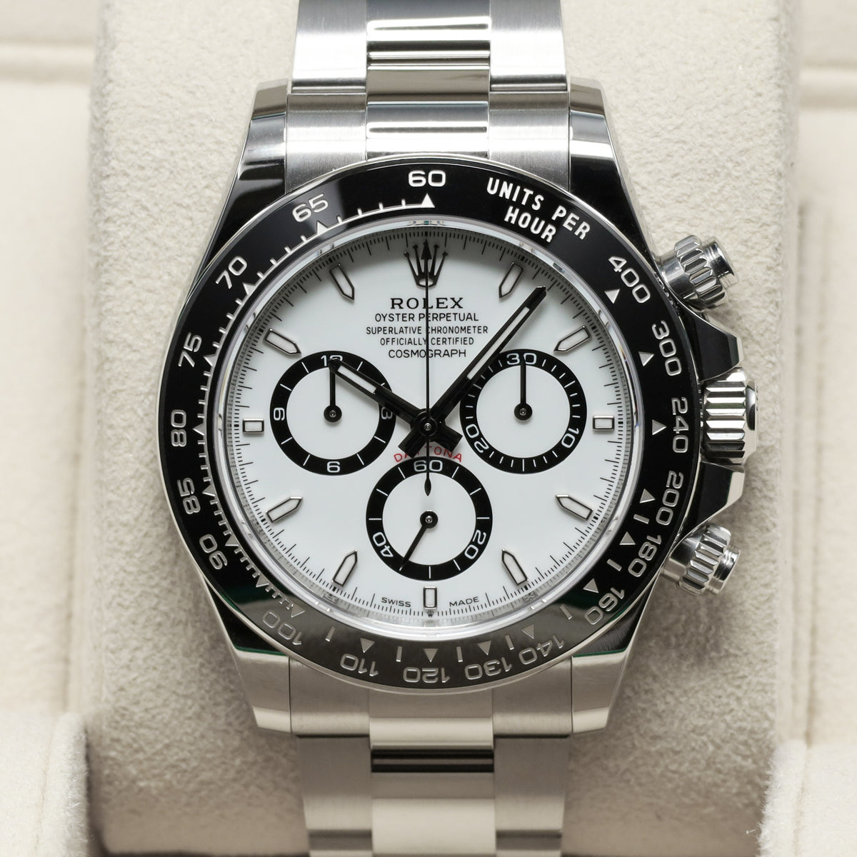 Rolex Daytona Panda 2026 Complete 40mm Oystersteel White Dial Black Cerachrom Ceramic Tachymeter Bezel Oyster Bracelet 126500LN