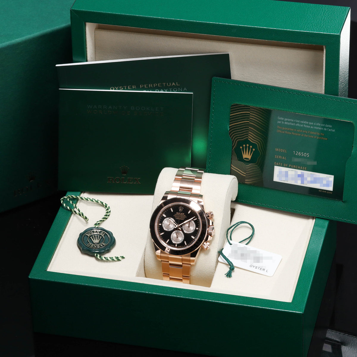 Rolex Daytona 2026 Complete 40mm 18k Everose Gold Black Dial 18k Everose Gold Tachymeter Bezel 18k Everose Gold Oyster Bracelet 126505