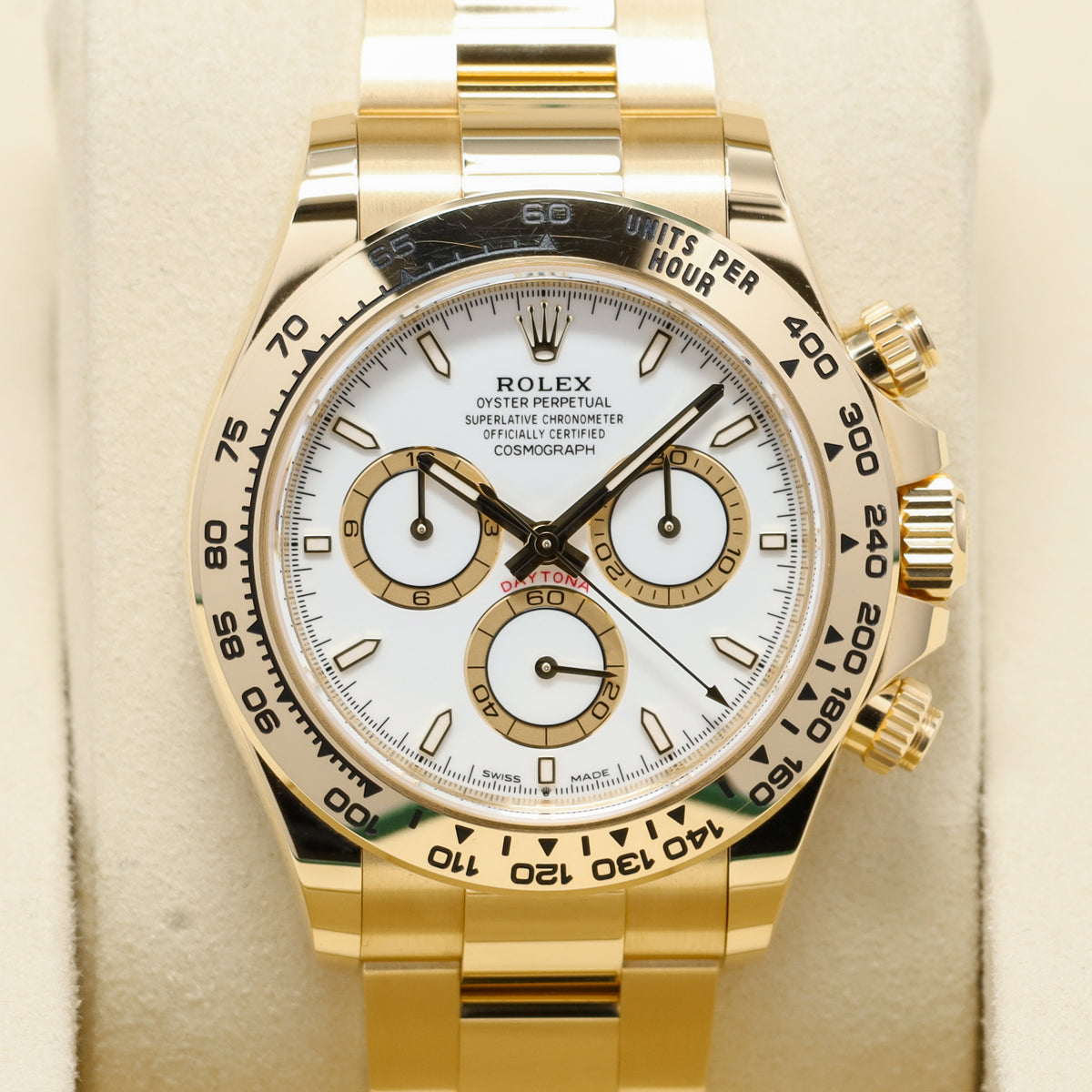 Rolex Daytona 2026 Complete 40mm 18k Yellow Gold White Dial 18k Yellow Gold Tachymeter Bezel 18k Yellow Gold Oyster Bracelet 126508