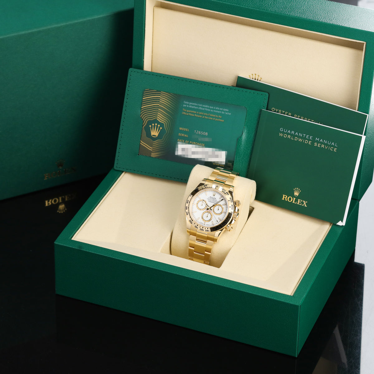 Rolex Daytona 2026 Complete 40mm 18k Yellow Gold White Dial 18k Yellow Gold Tachymeter Bezel 18k Yellow Gold Oyster Bracelet 126508