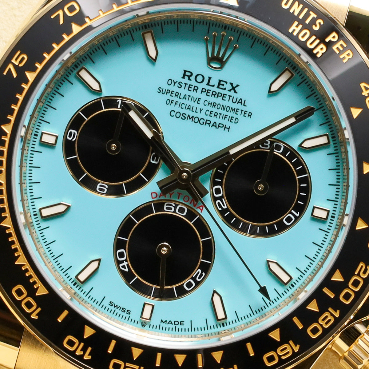 Rolex Daytona 2025 40mm Yellow Gold Case Tiffany Turquoise Dial Black Ceramic Oysterflex 126518LN