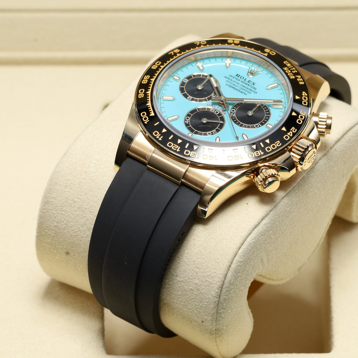 Rolex Daytona 2025 40mm Yellow Gold Case Tiffany Turquoise Dial Black Ceramic Oysterflex 126518LN