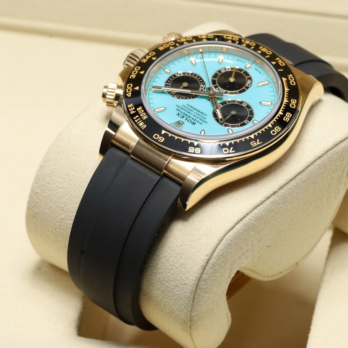 Rolex Daytona 2025 40mm Yellow Gold Case Tiffany Turquoise Dial Black Ceramic Oysterflex 126518LN