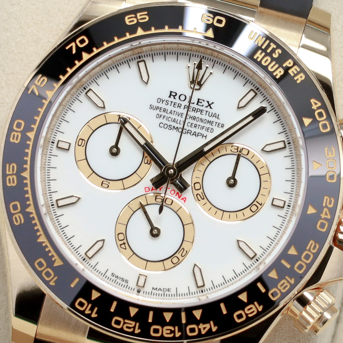 Rolex Daytona 2026 Complete 40mm 18k Yellow Gold White Dial Black Cerachrom Ceramic Tachymeter Bezel Oysterflex Bracelet 126518LN