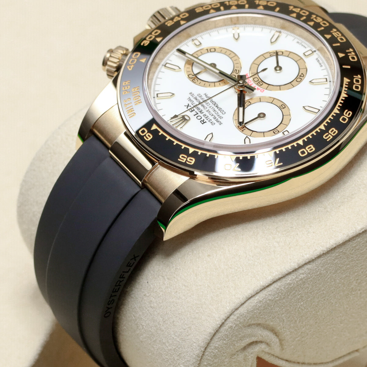 Rolex Daytona 2026 Complete 40mm 18k Yellow Gold White Dial Black Cerachrom Ceramic Tachymeter Bezel Oysterflex Bracelet 126518LN