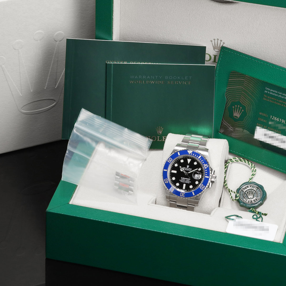Rolex Submariner 2023 Complete 41mm 18k White Gold Black Dial Blue Cerachrom Ceramic Bezel 18k White Gold Oyster Bracelet 126619LB