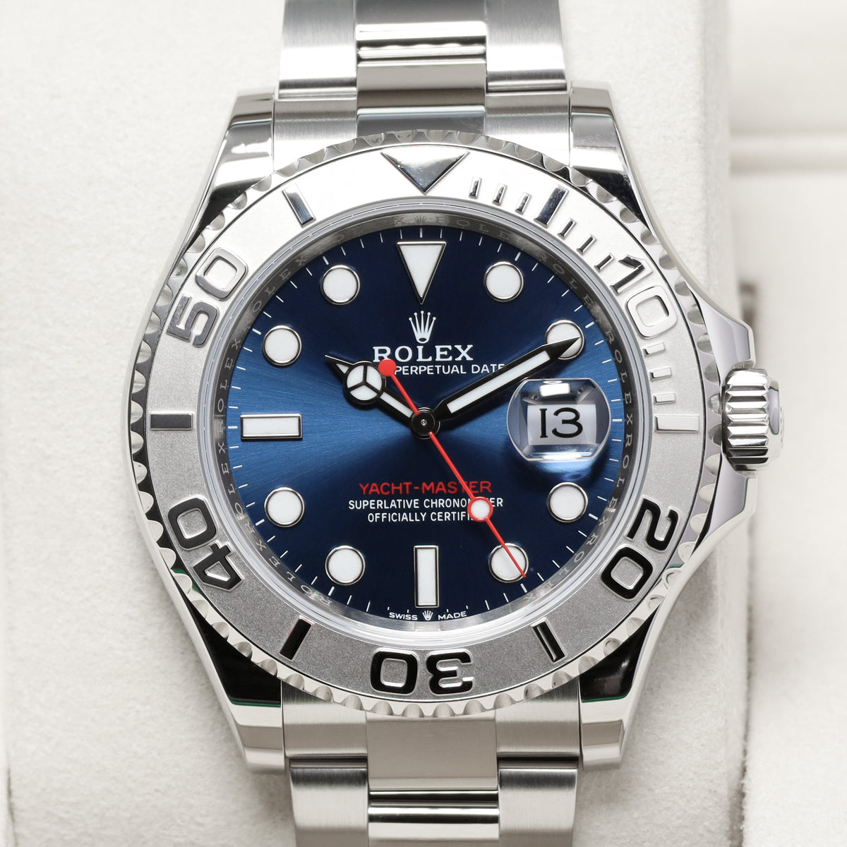 Rolex Yacht Master 2025 Complete 40mm Oystersteel Blue Sunburst Solid Platinum Bidirectional Rotating Bezel Oyster Bracelet 126622