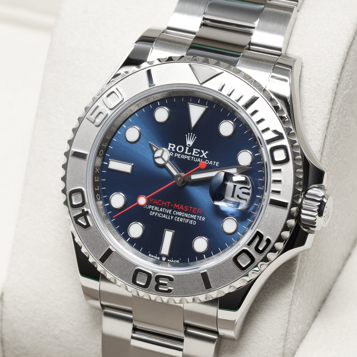 Rolex Yacht Master 2025 Complete 40mm Oystersteel Blue Sunburst Solid Platinum Bidirectional Rotating Bezel Oyster Bracelet 126622