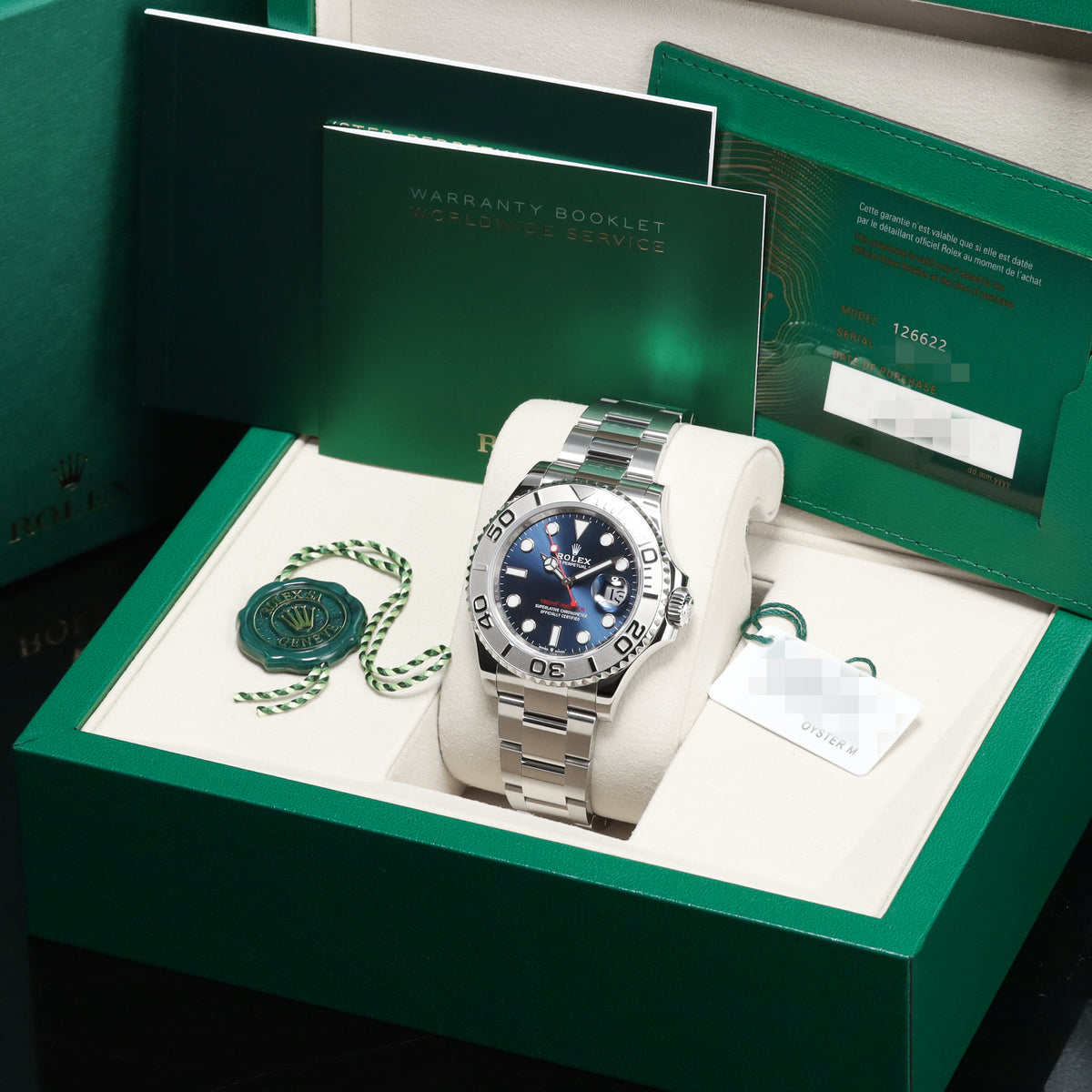 Rolex Yacht Master 2025 Complete 40mm Oystersteel Blue Sunburst Solid Platinum Bidirectional Rotating Bezel Oyster Bracelet 126622