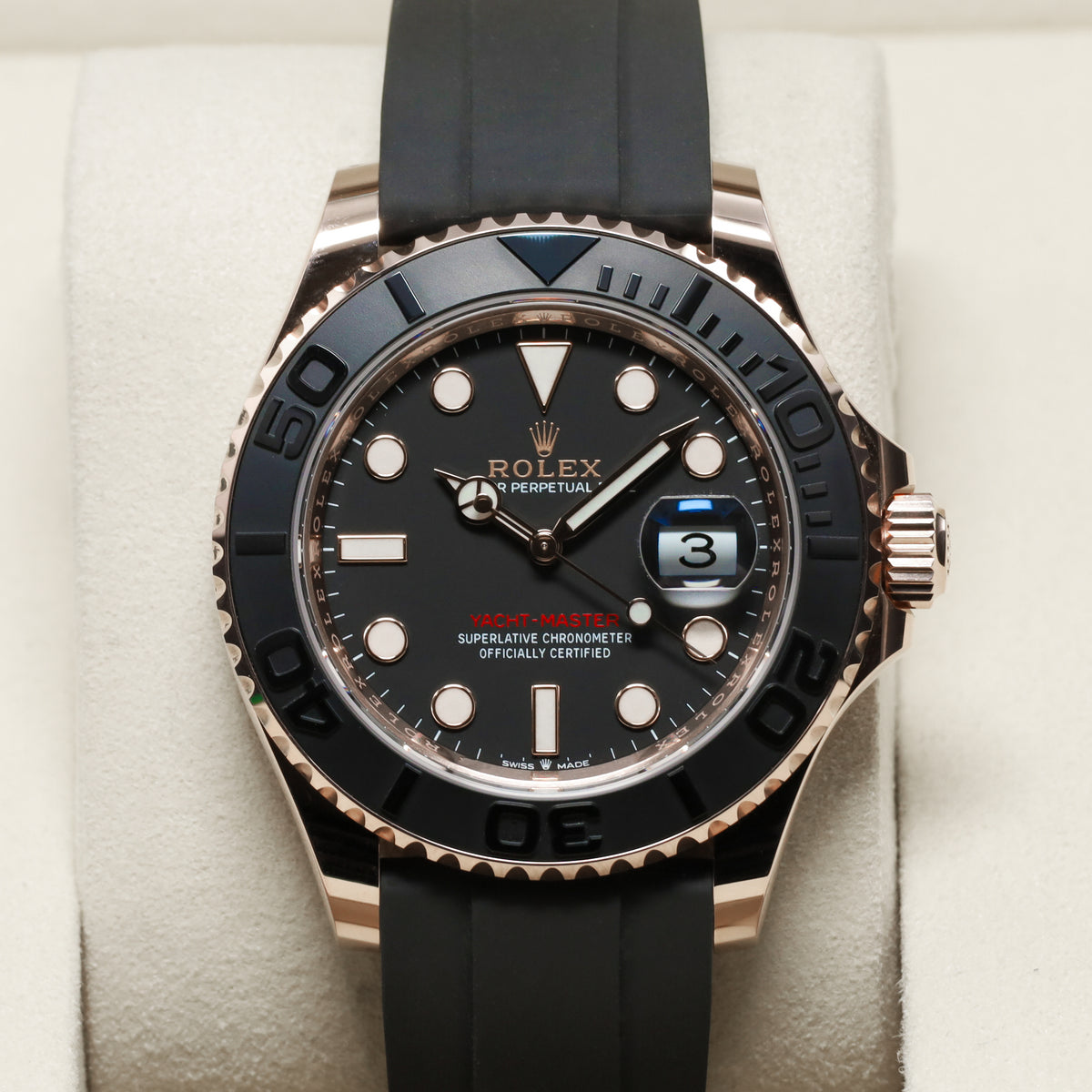 Rolex Yacht-Master 40 Complete 40mm 18K Everose Gold Intense Black Dial Matte Black Cerachrom Ceramic with 18K Everose Gold Black Oysterflex Bracelet with 18K Everose Gold Oysterlock Folding Clasp 126655