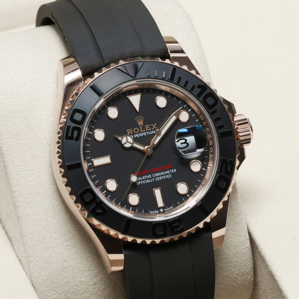 Rolex Yacht-Master 40 Complete 40mm 18K Everose Gold Intense Black Dial Matte Black Cerachrom Ceramic with 18K Everose Gold Black Oysterflex Bracelet with 18K Everose Gold Oysterlock Folding Clasp 126655