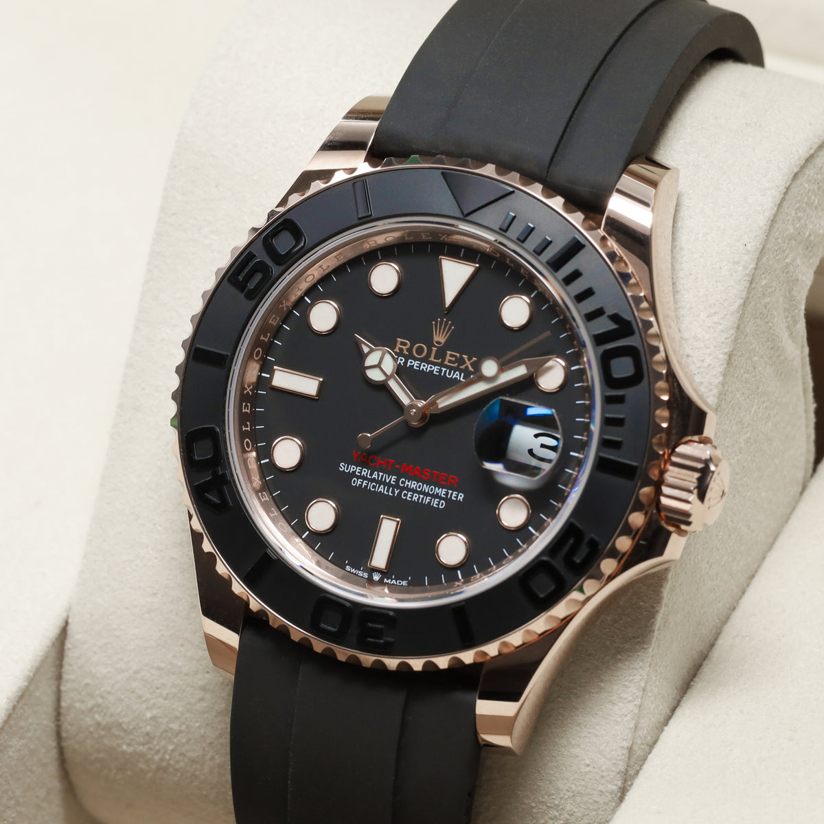 Rolex Yacht-Master 40 Complete 40mm 18K Everose Gold Intense Black Dial Matte Black Cerachrom Ceramic with 18K Everose Gold Black Oysterflex Bracelet with 18K Everose Gold Oysterlock Folding Clasp 126655