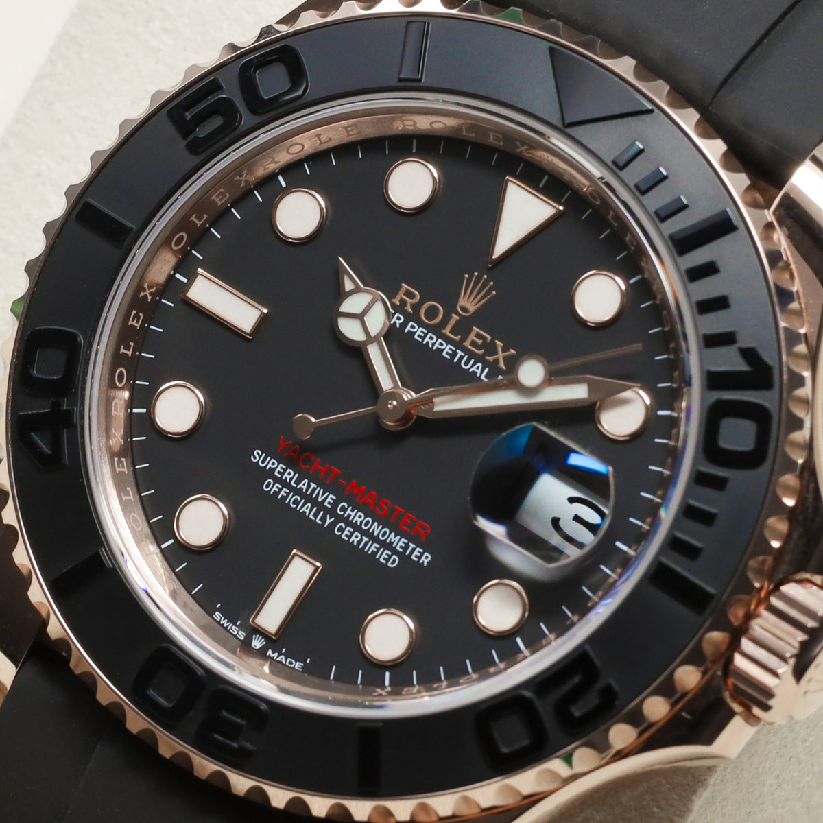 Rolex Yacht-Master 40 Complete 40mm 18K Everose Gold Intense Black Dial Matte Black Cerachrom Ceramic with 18K Everose Gold Black Oysterflex Bracelet with 18K Everose Gold Oysterlock Folding Clasp 126655