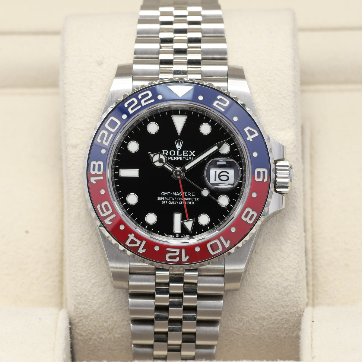 Rolex GMT-Master II Pepsi Complete 40mm Black Dial Red Blue Ceramic Bezel Jubilee Bracelet 126710BLRO