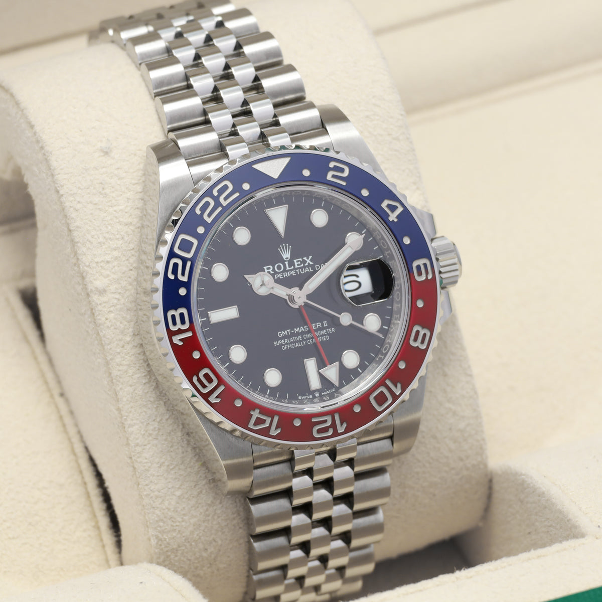 Rolex GMT-Master II Pepsi Complete 40mm Black Dial Red Blue Ceramic Bezel Jubilee Bracelet 126710BLRO