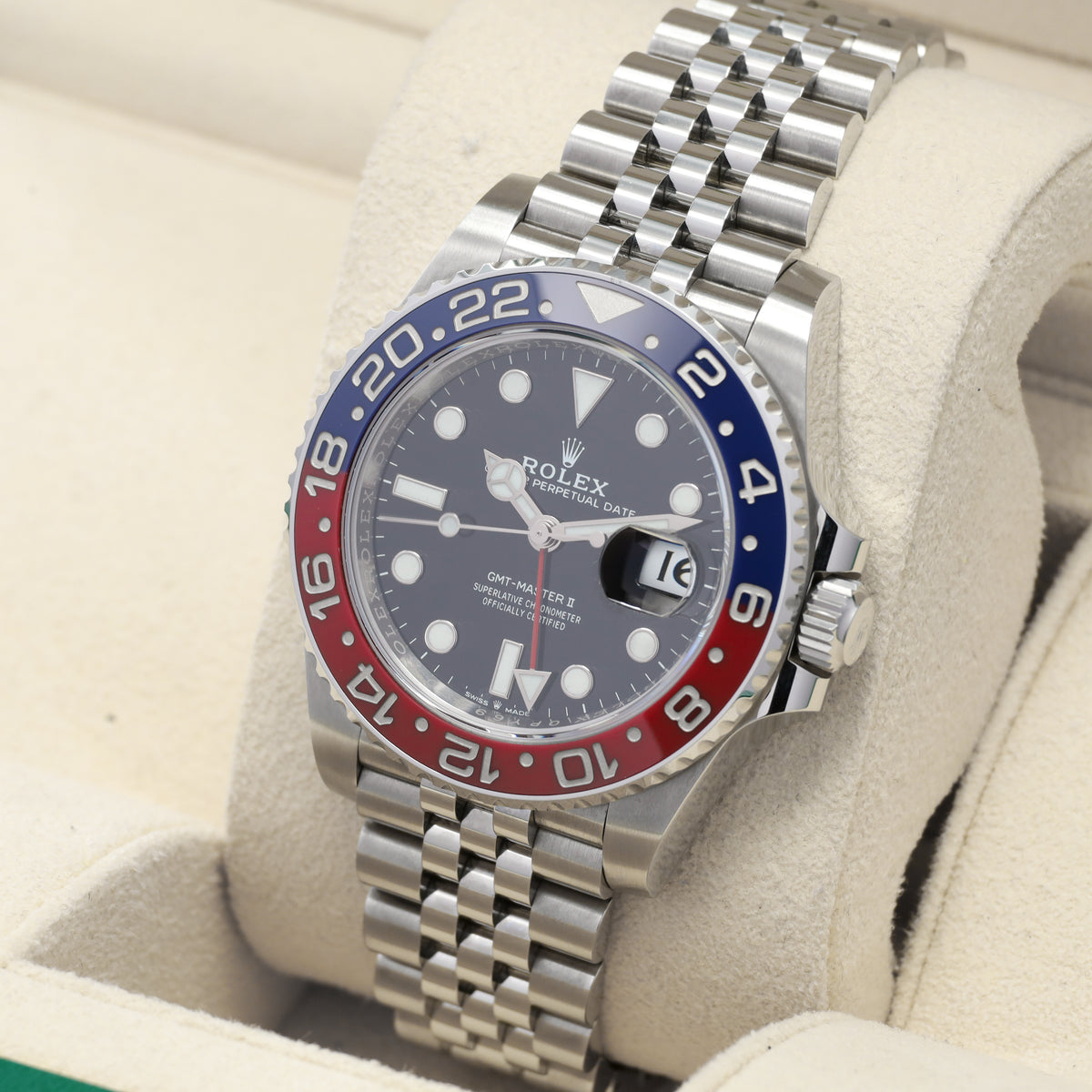 Rolex GMT-Master II Pepsi Complete 40mm Black Dial Red Blue Ceramic Bezel Jubilee Bracelet 126710BLRO