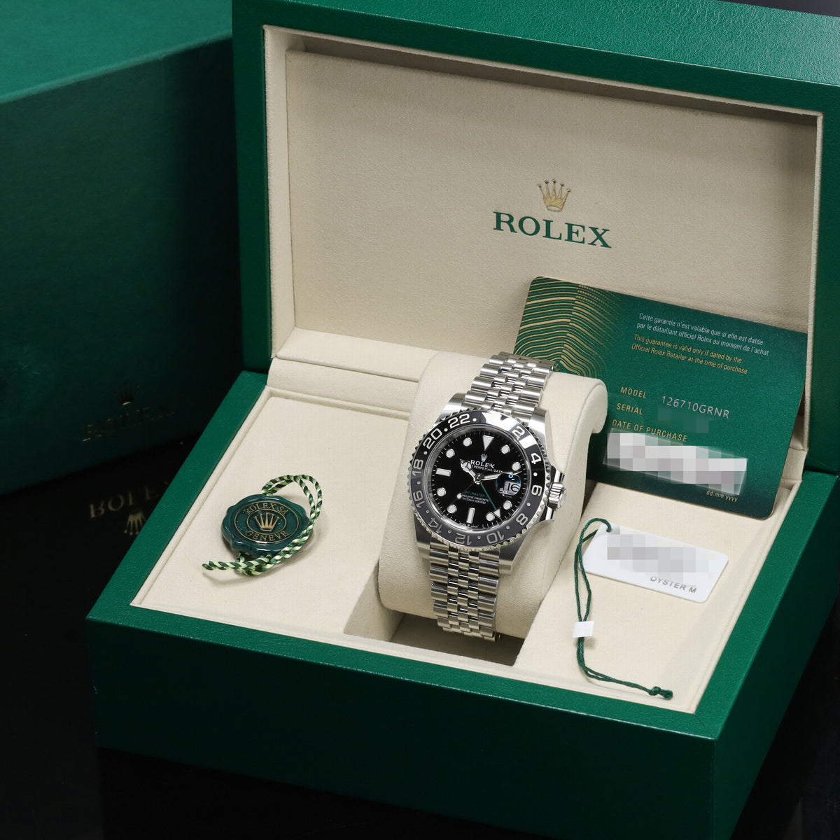 Rolex GMT Master II Bruce Wayne 2026 Complete 40mm Oystersteel Black Dial Black and Grey Cerachrom Ceramic Bezel Jubilee Bracelet 126710GRNR