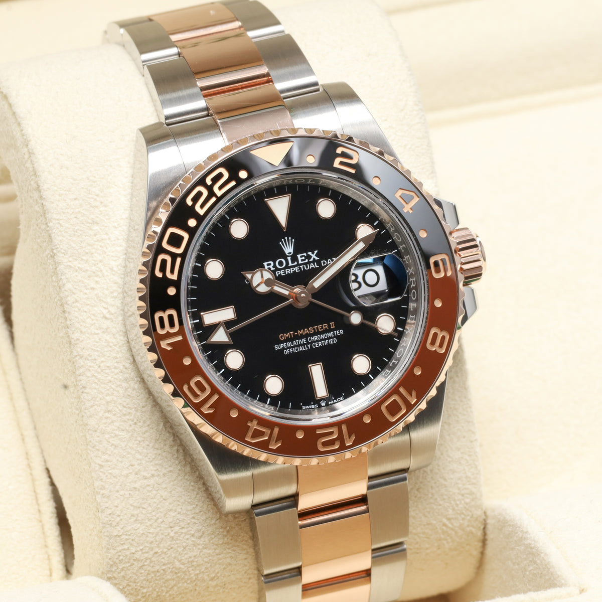Rolex GMT Master II Rootbeer 2022 Complete 40mm Oystersteel 18k Everose Gold Black Dial Brown Black Cerachrom Two-tone Oyster Bracelet 126711CHNR
