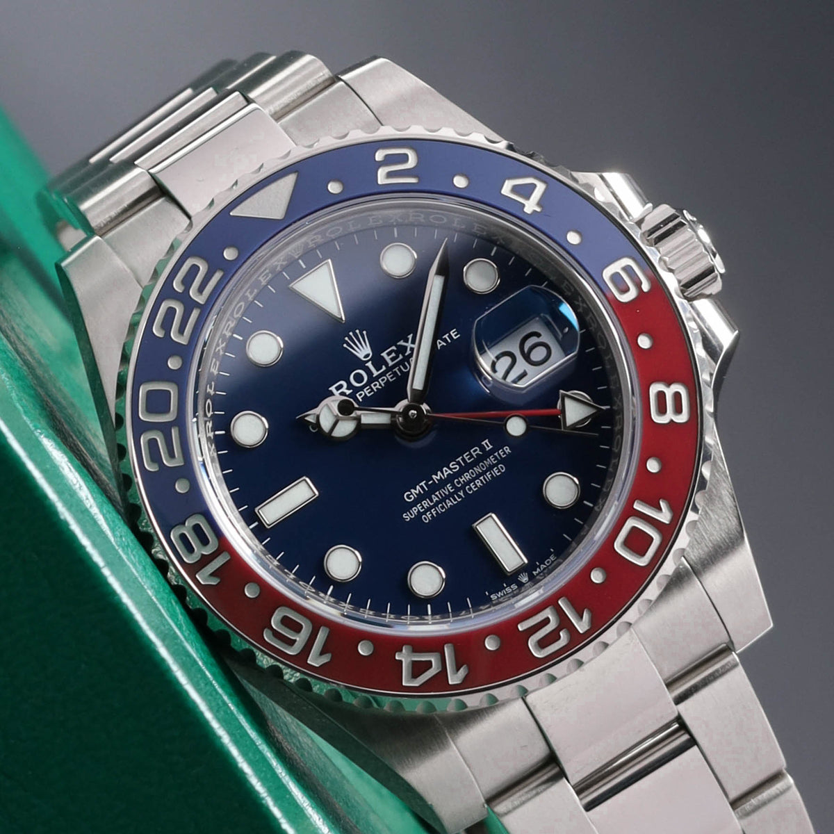 Rolex GMT Master II Complete 40mm 18k White Gold Blue Dial Red and Blue Cerachrom Ceramic Bezel 18k White Gold Oyster Bracelet 126719BLRO