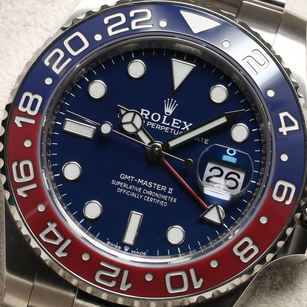 Rolex GMT Master II Complete 40mm 18k White Gold Blue Dial Red and Blue Cerachrom Ceramic Bezel 18k White Gold Oyster Bracelet 126719BLRO