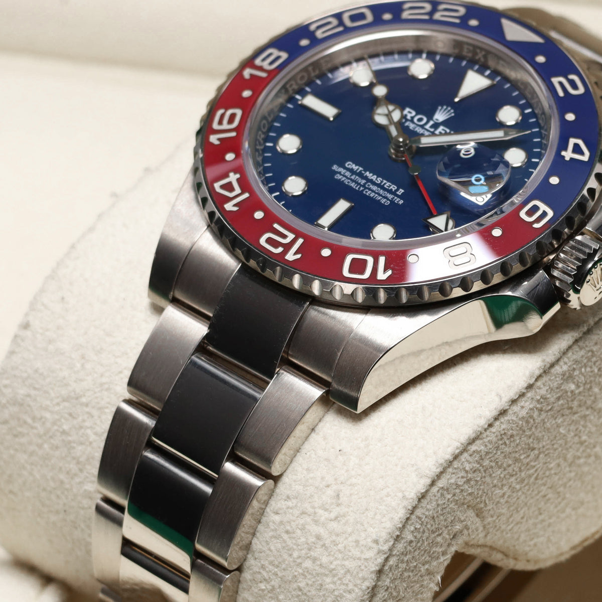 Rolex GMT Master II Complete 40mm 18k White Gold Blue Dial Red and Blue Cerachrom Ceramic Bezel 18k White Gold Oyster Bracelet 126719BLRO