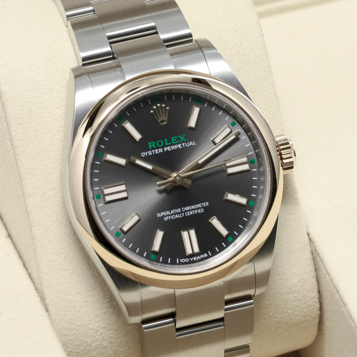 Rolex Oyster Perpetual 41 2026 Complete 41mm Oystersteel Stainless Steel & 18K Yellow Gold Slate Grey with Green Accents and "100 Years" Dial 18K Yellow Gold Smooth Domed Bezel Oystersteel Stainless Steel Oyster Bracelet with Folding Oysterclasp 134303