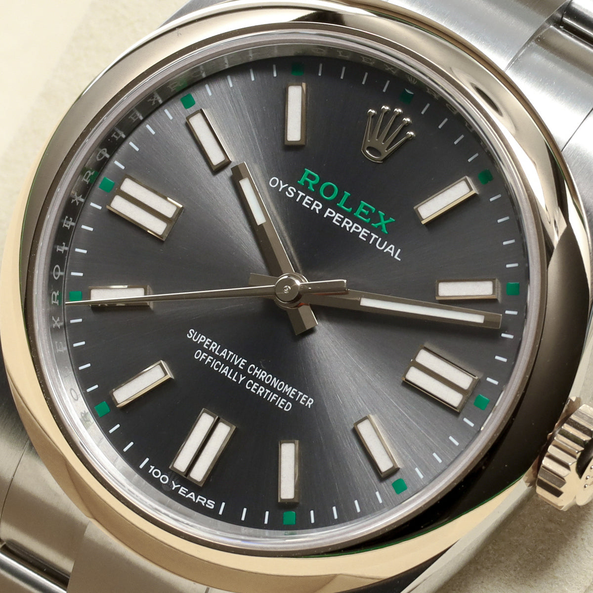 Rolex Oyster Perpetual 41 2026 Complete 41mm Oystersteel Stainless Steel & 18K Yellow Gold Slate Grey with Green Accents and "100 Years" Dial 18K Yellow Gold Smooth Domed Bezel Oystersteel Stainless Steel Oyster Bracelet with Folding Oysterclasp 134303