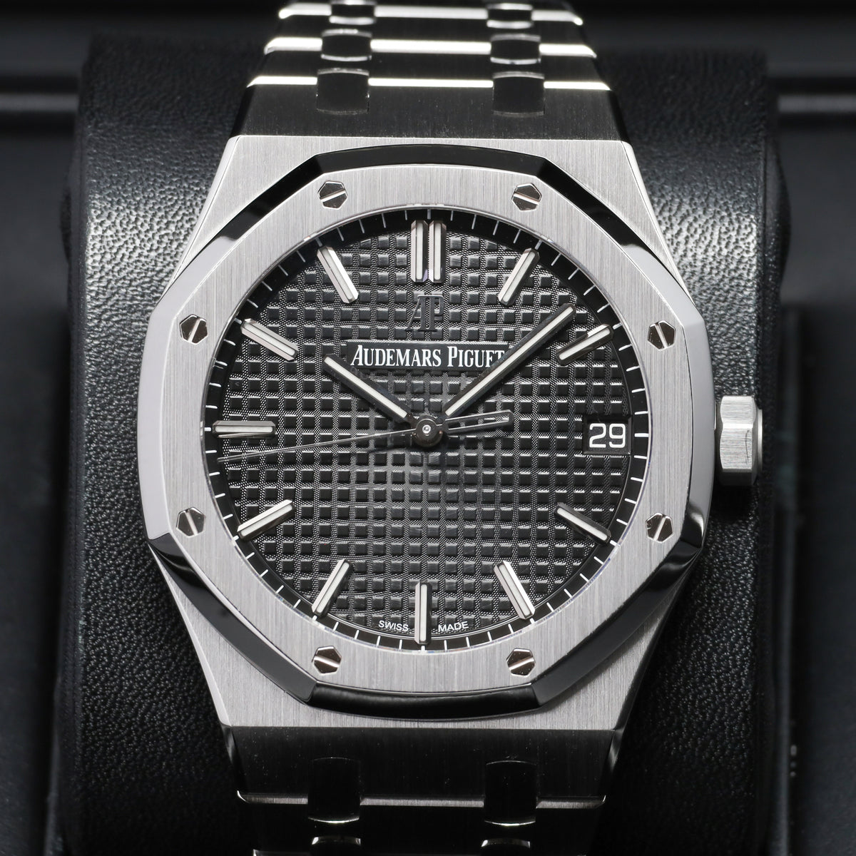 Audemars Piguet Royal Oak Complete 41mm Stainless Steel Black “Grande Tapisserie” Dial Stainless Steel Octagonal Bezel Integrated Stainless Steel Bracelet with AP Folding Clasp 15500ST.OO.1220ST.03