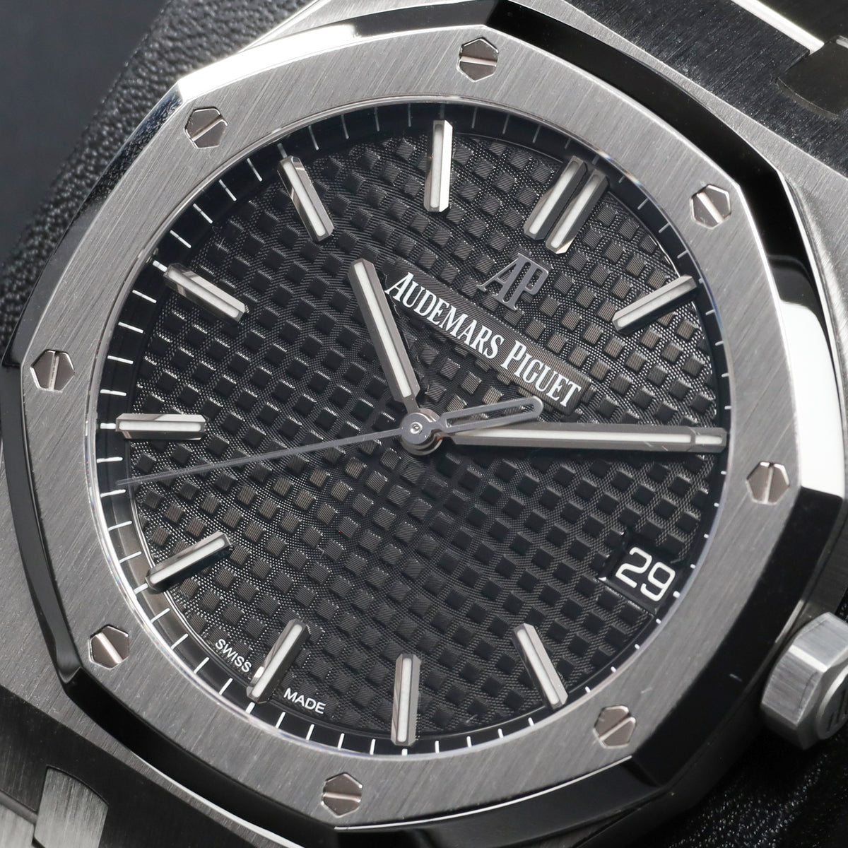 Audemars Piguet Royal Oak Complete 41mm Stainless Steel Black “Grande Tapisserie” Dial Stainless Steel Octagonal Bezel Integrated Stainless Steel Bracelet with AP Folding Clasp 15500ST.OO.1220ST.03