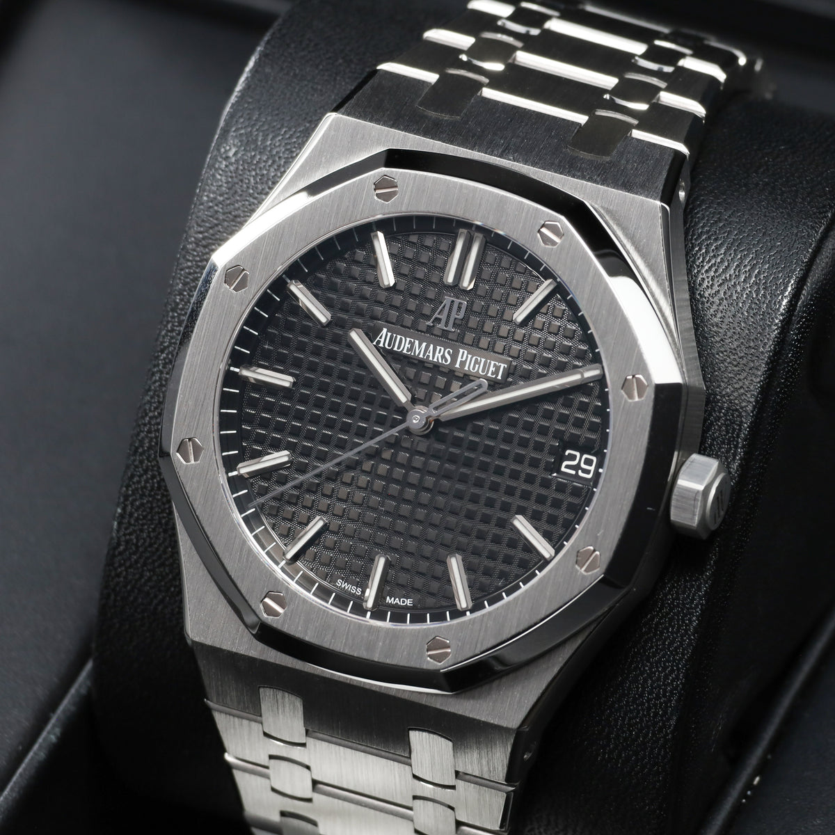 Audemars Piguet Royal Oak Complete 41mm Stainless Steel Black “Grande Tapisserie” Dial Stainless Steel Octagonal Bezel Integrated Stainless Steel Bracelet with AP Folding Clasp 15500ST.OO.1220ST.03