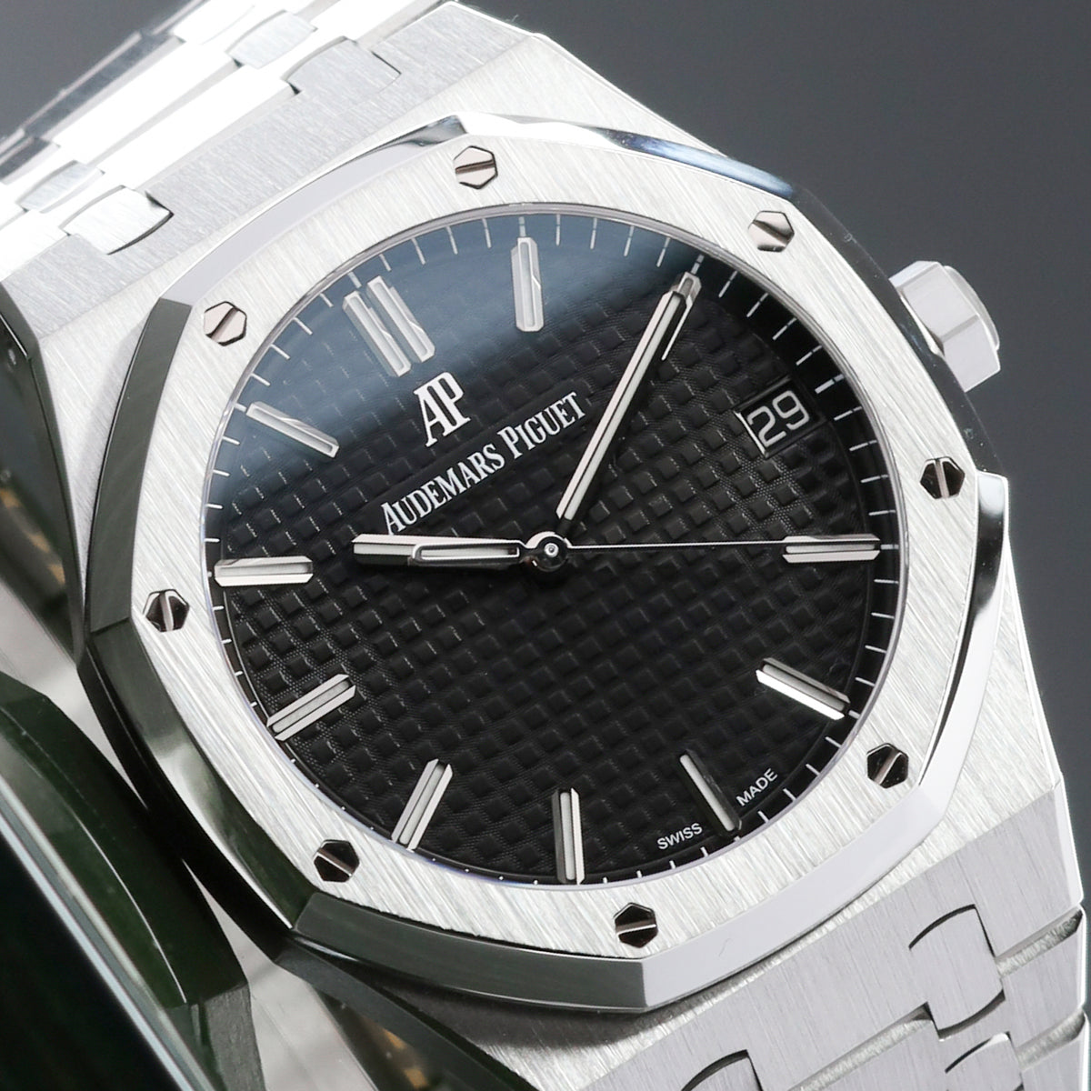Audemars Piguet Royal Oak Complete 41mm Stainless Steel Black “Grande Tapisserie” Dial Stainless Steel Octagonal Bezel Integrated Stainless Steel Bracelet with AP Folding Clasp 15500ST.OO.1220ST.03