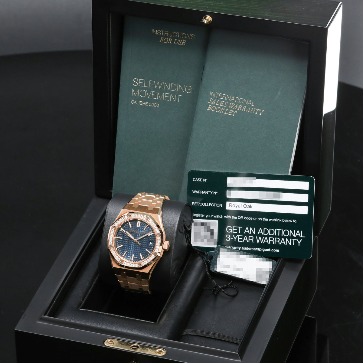 Audemars Piguet Royal Oak 2022 Complete 37mm 18k Rose Gold Blue “Grande Tapisserie” Dial Diamond-Set Bezel 18k Rose Gold Integrated Bracelet with Folding Clasp 15510OR.ZZ.1356OR.02