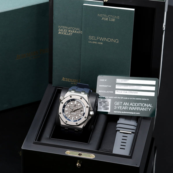 Audemars Piguet Royal Oak Offshore "Grey Diver" Complete 42mm Stainless Steel Grey Dial  Stainless Steel with Grey Inner Rotating Bezel Grey Rubber Strap 15720ST.OO.A0009CA.01