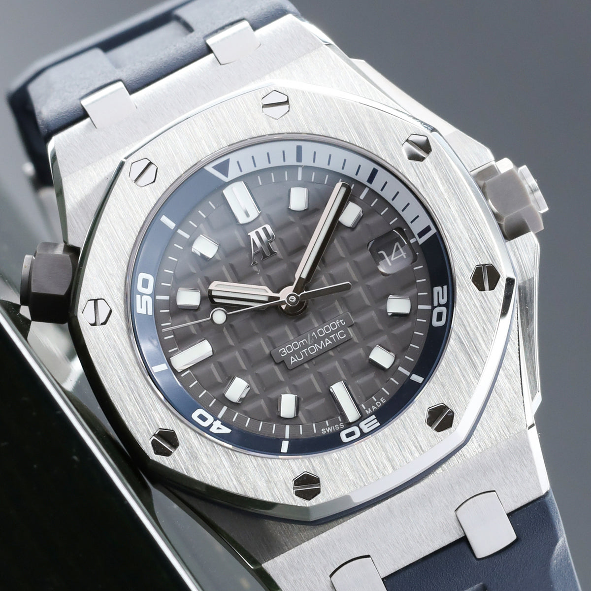 Audemars Piguet Royal Oak Offshore "Grey Diver" Complete 42mm Stainless Steel Grey Dial  Stainless Steel with Grey Inner Rotating Bezel Grey Rubber Strap 15720ST.OO.A0009CA.01