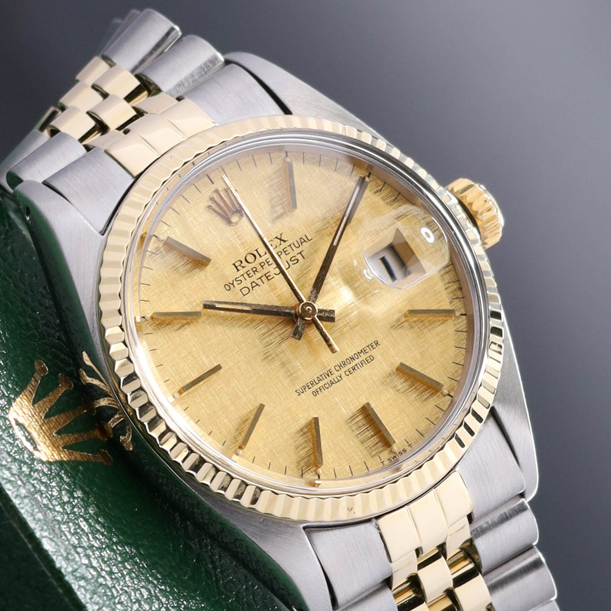 Rolex Datejust Complete 36mm  Stainless Steel and Yellow Gold Linen Dial Yellow Gold Fluted Bezel Two-Tone Jubilee Bracelet 16013