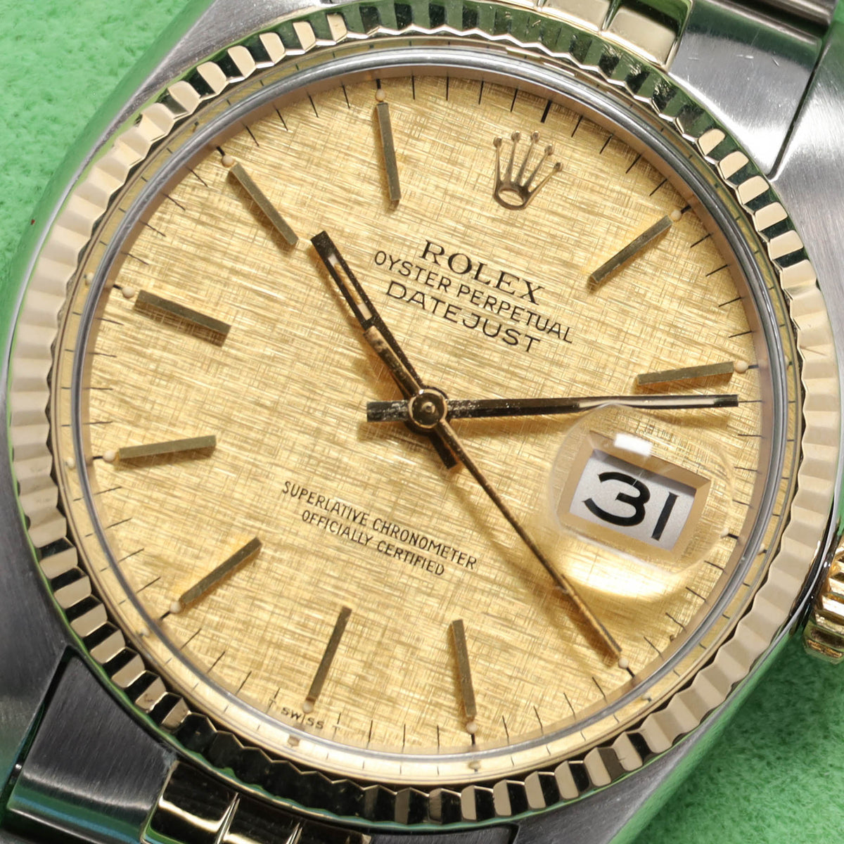 Rolex Datejust Complete 36mm  Stainless Steel and Yellow Gold Linen Dial Yellow Gold Fluted Bezel Two-Tone Jubilee Bracelet 16013