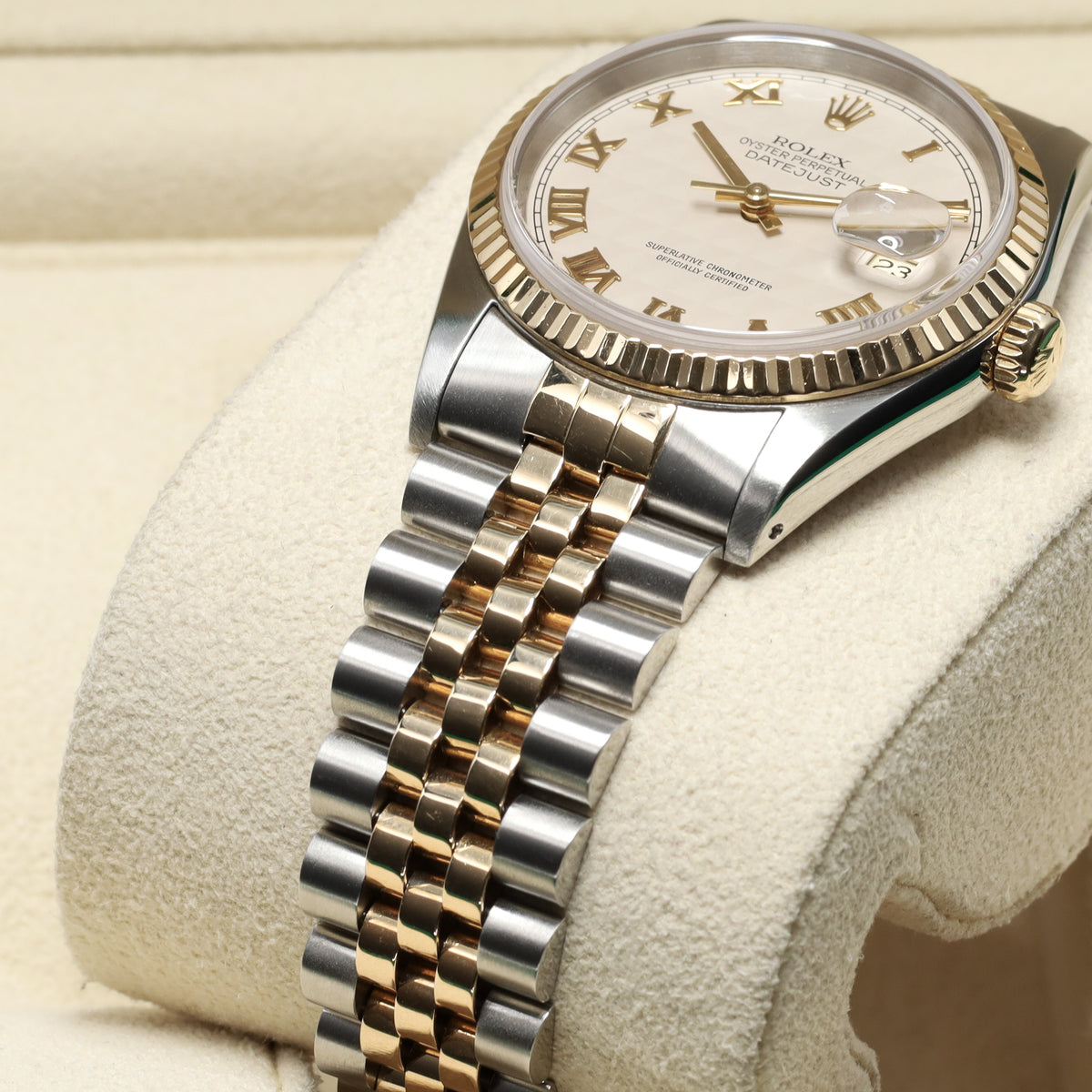 Rolex DateJust 1990 36mm Two-Tone Steel/Gold Silver Pyramid Dial Yellow Gold Fluted Bezel Jubilee 16233