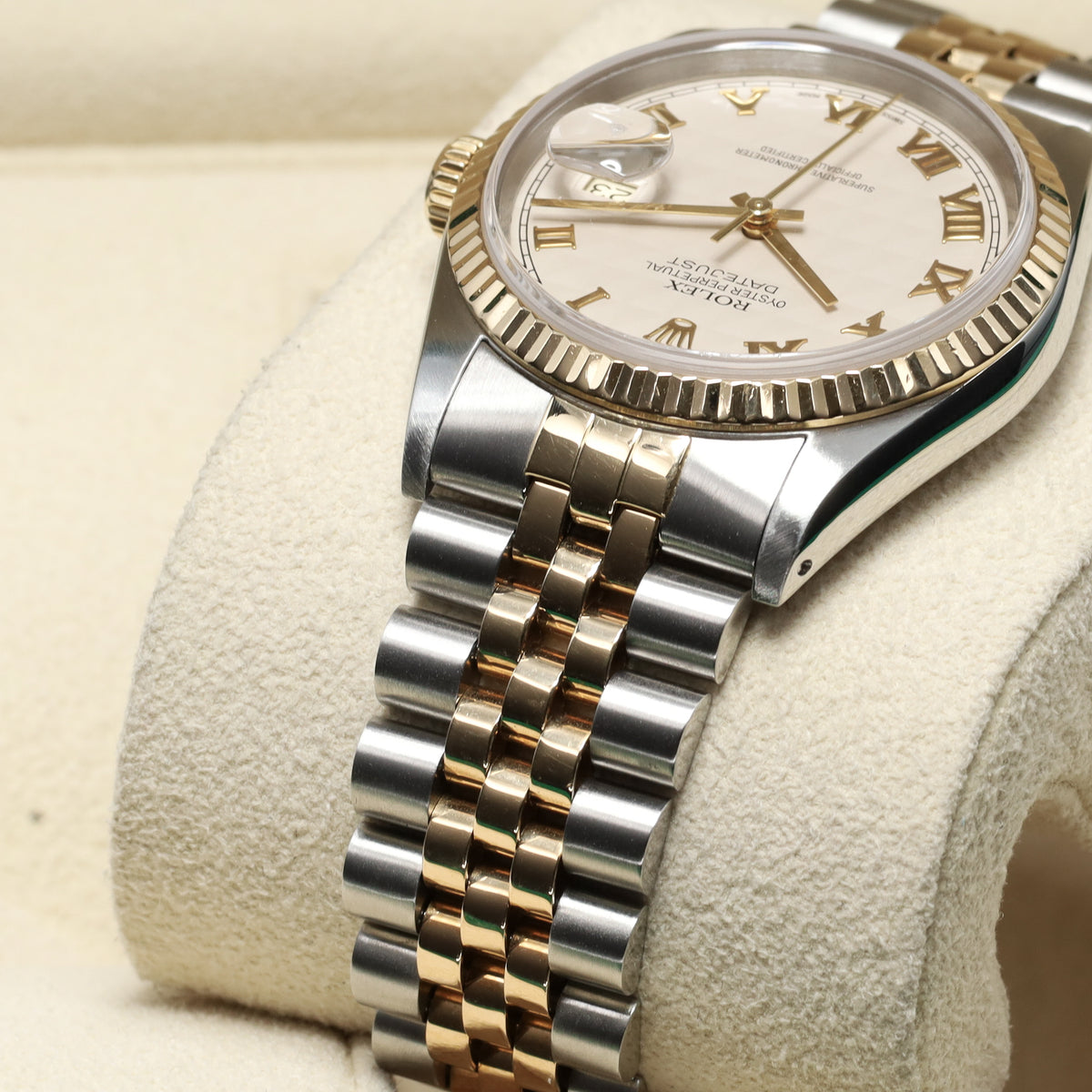 Rolex DateJust 1990 36mm Two-Tone Steel/Gold Silver Pyramid Dial Yellow Gold Fluted Bezel Jubilee 16233
