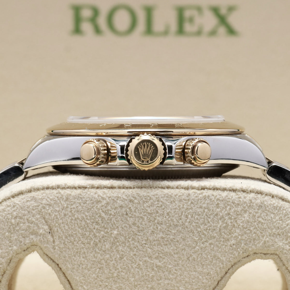 Rolex Daytona 40mm Two-Tone Black/Champagne Dial Yellow Gold Tachymeter Bezel Oyster 16523