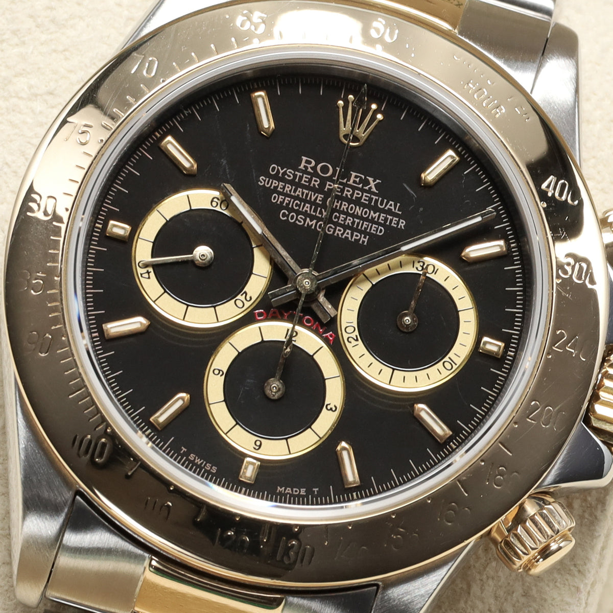 Rolex Daytona 40mm Two-Tone Black/Champagne Dial Yellow Gold Tachymeter Bezel Oyster 16523
