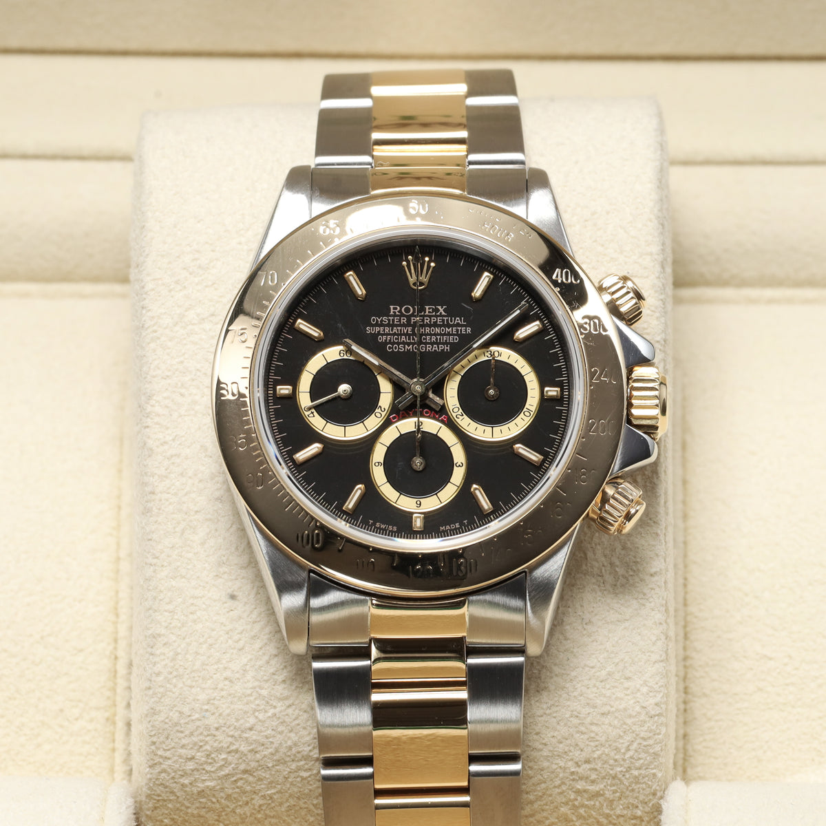 Rolex Daytona 40mm Two-Tone Black/Champagne Dial Yellow Gold Tachymeter Bezel Oyster 16523