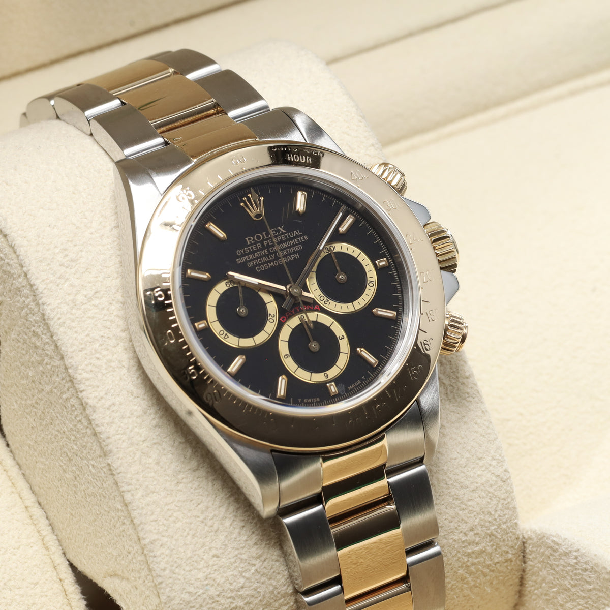 Rolex Daytona 40mm Two-Tone Black/Champagne Dial Yellow Gold Tachymeter Bezel Oyster 16523