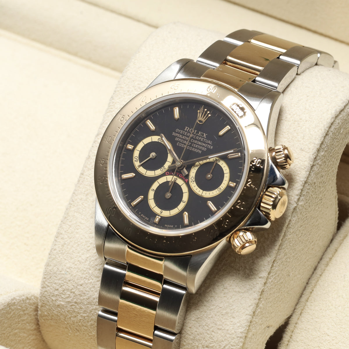 Rolex Daytona 40mm Two-Tone Black/Champagne Dial Yellow Gold Tachymeter Bezel Oyster 16523