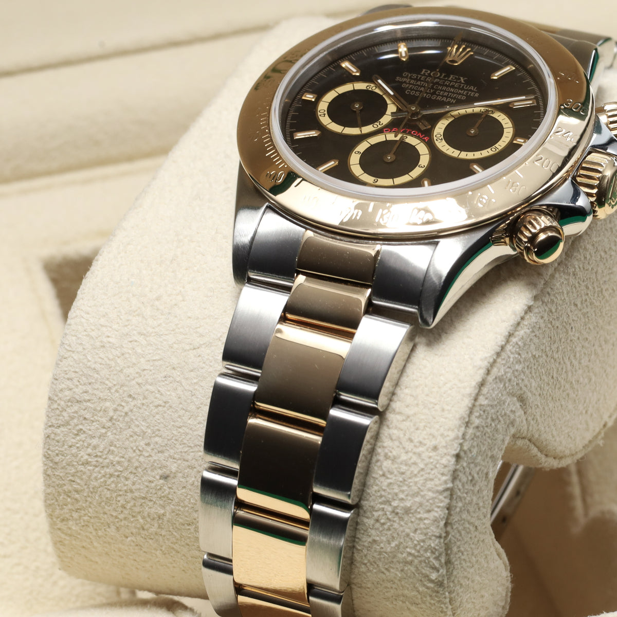 Rolex Daytona 40mm Two-Tone Black/Champagne Dial Yellow Gold Tachymeter Bezel Oyster 16523