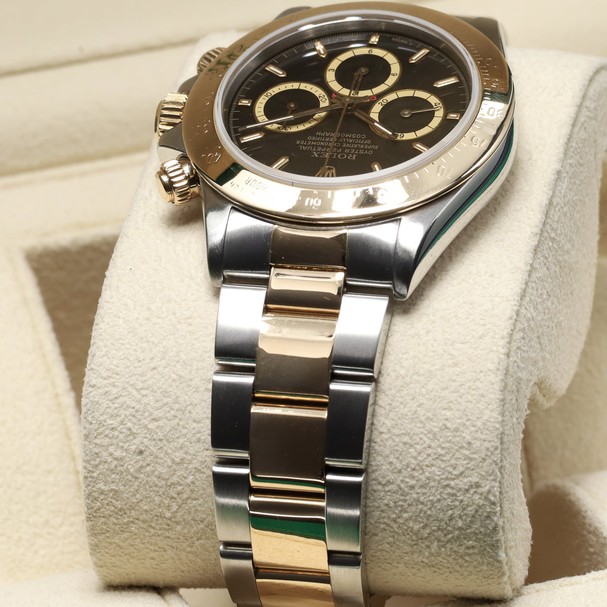 Rolex Daytona 40mm Two-Tone Black/Champagne Dial Yellow Gold Tachymeter Bezel Oyster 16523